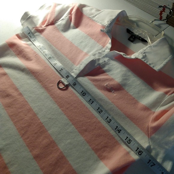 Lauren Ralph Lauren Active Women Polo Top Short Sleeve Pink & White Stripe Small - Picture 6 of 7
